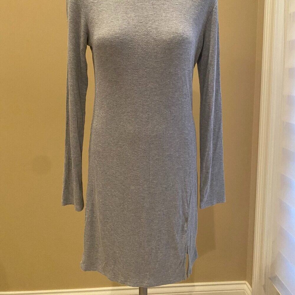 BP Gray Rib Knit Long Sleeve Midi Dress Size S